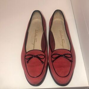 REDUCED! Salvatore Ferragamo Boutique Red Suede Loafers with Bow Detail Size 6.5